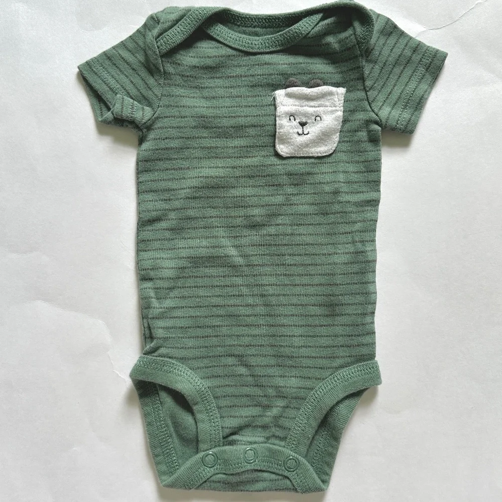 Carter's Newborn Baby Boy Onesie Green Stripe Bear